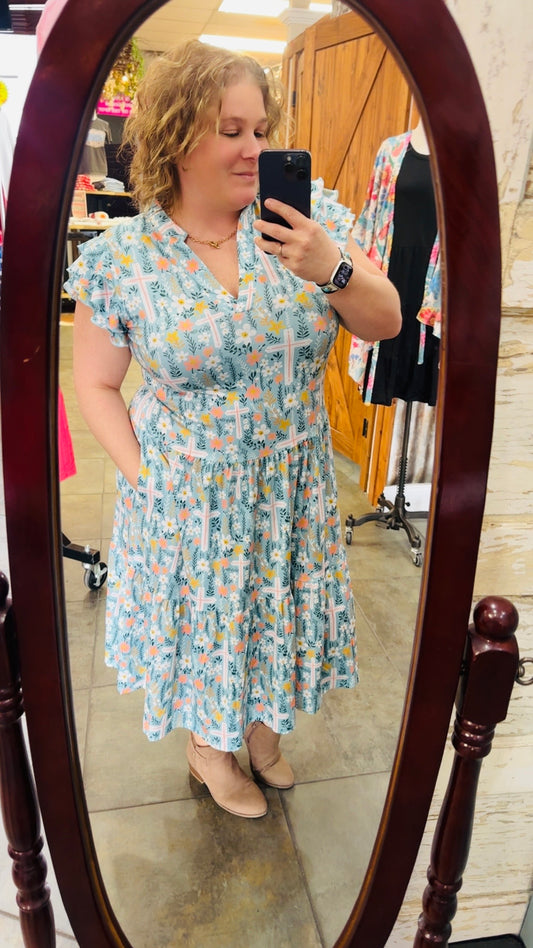 Ruffle Sleeve Floral & Cross Dress