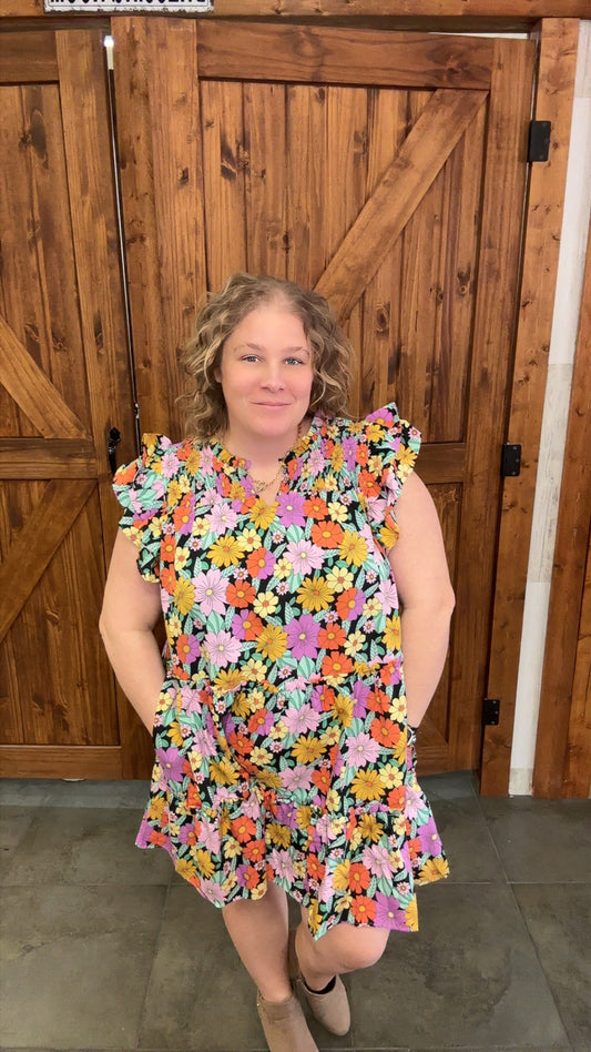 Spring into Flowers Black Mix Dress