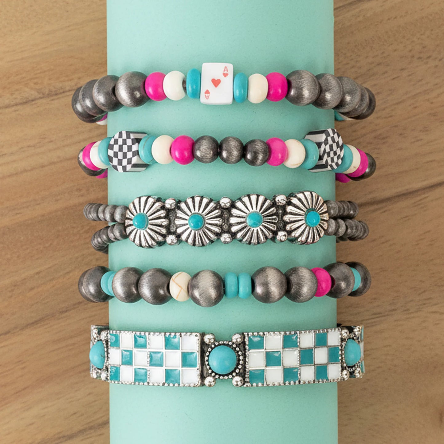 Checkered Stacked Bracelet Set