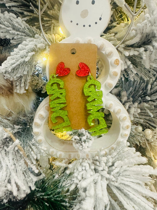 Grinch Dangles w/ Heart Stud Earrings