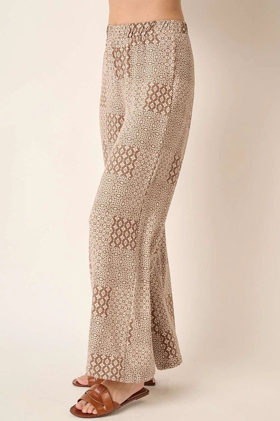 Damask Print Wide Leg Pants