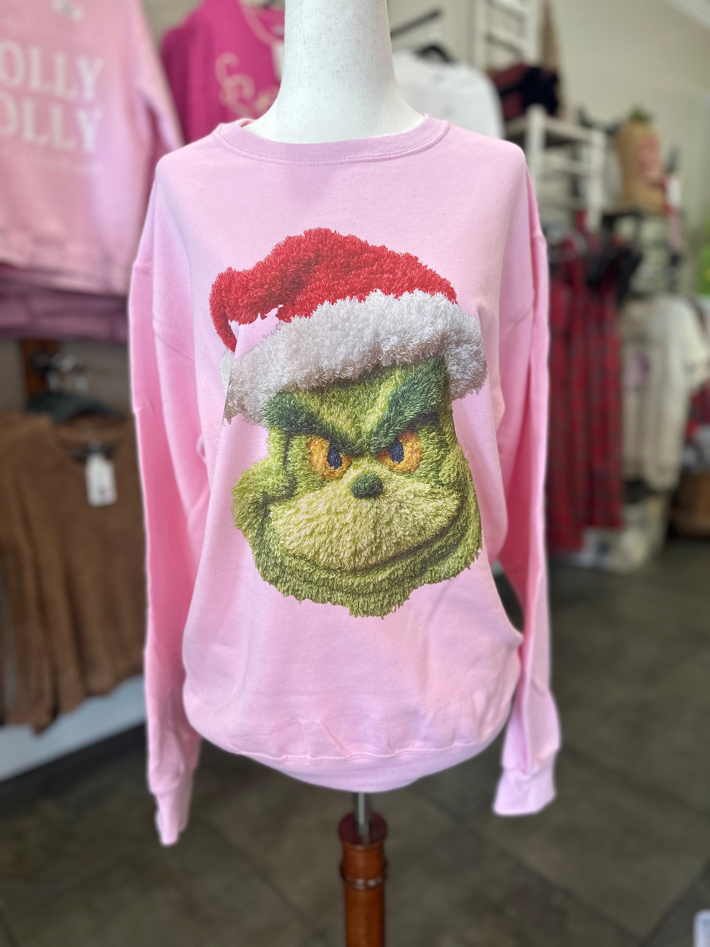 Pink Yarn Santa Grinch Sweatshirt