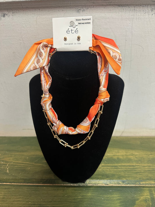 Orange Scarf Charm Necklace Set