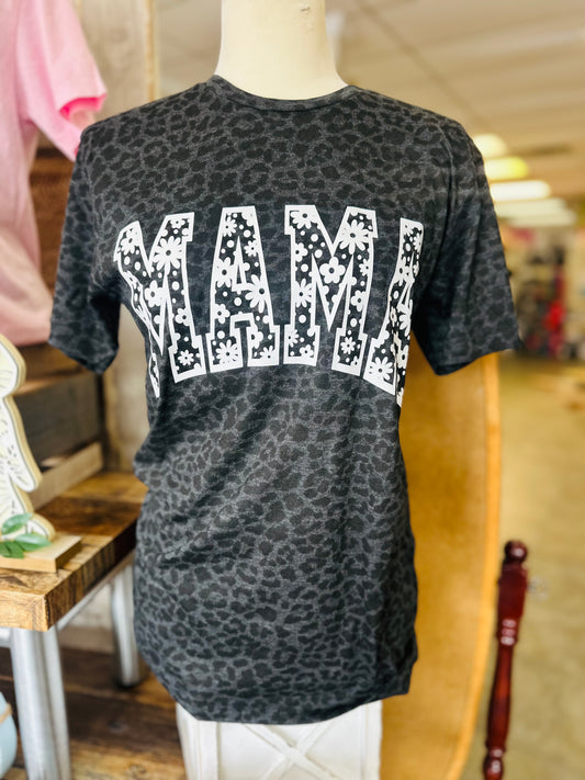 Black Leopard Mama Floral T-Shirt