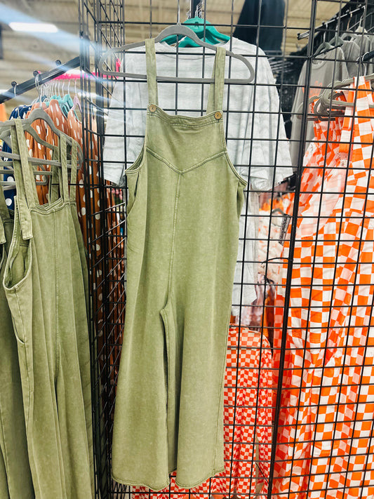 Olive Mineral Wash Buttoned Jumpsuit