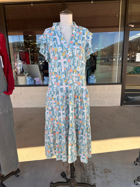 Ruffle Sleeve Floral & Cross Dress