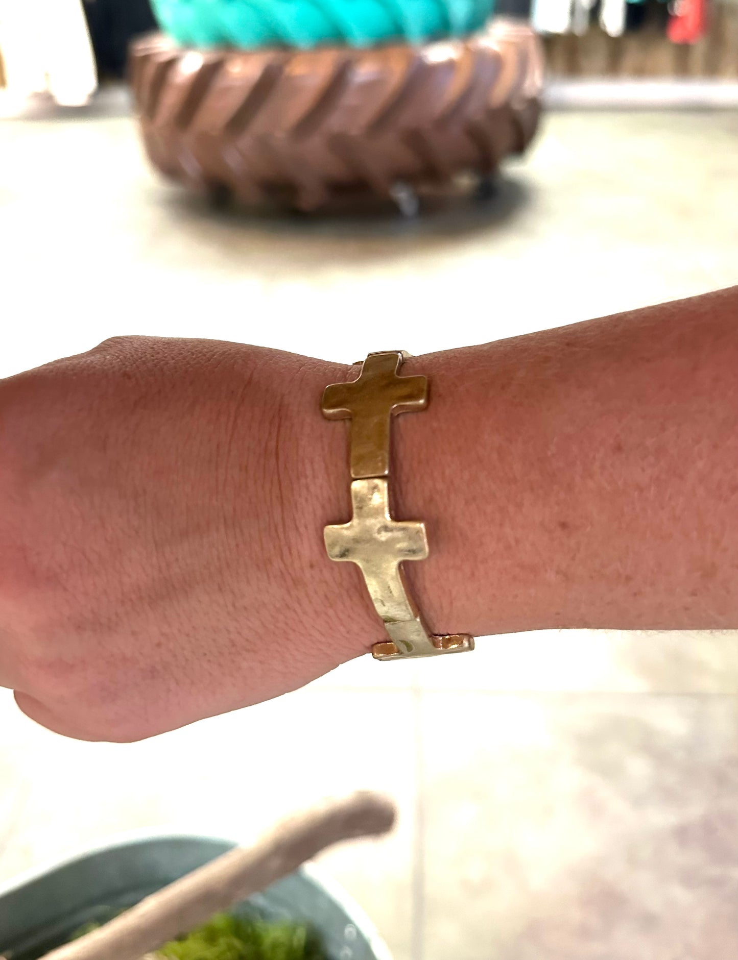 Cross Gold Stretch Bracelet