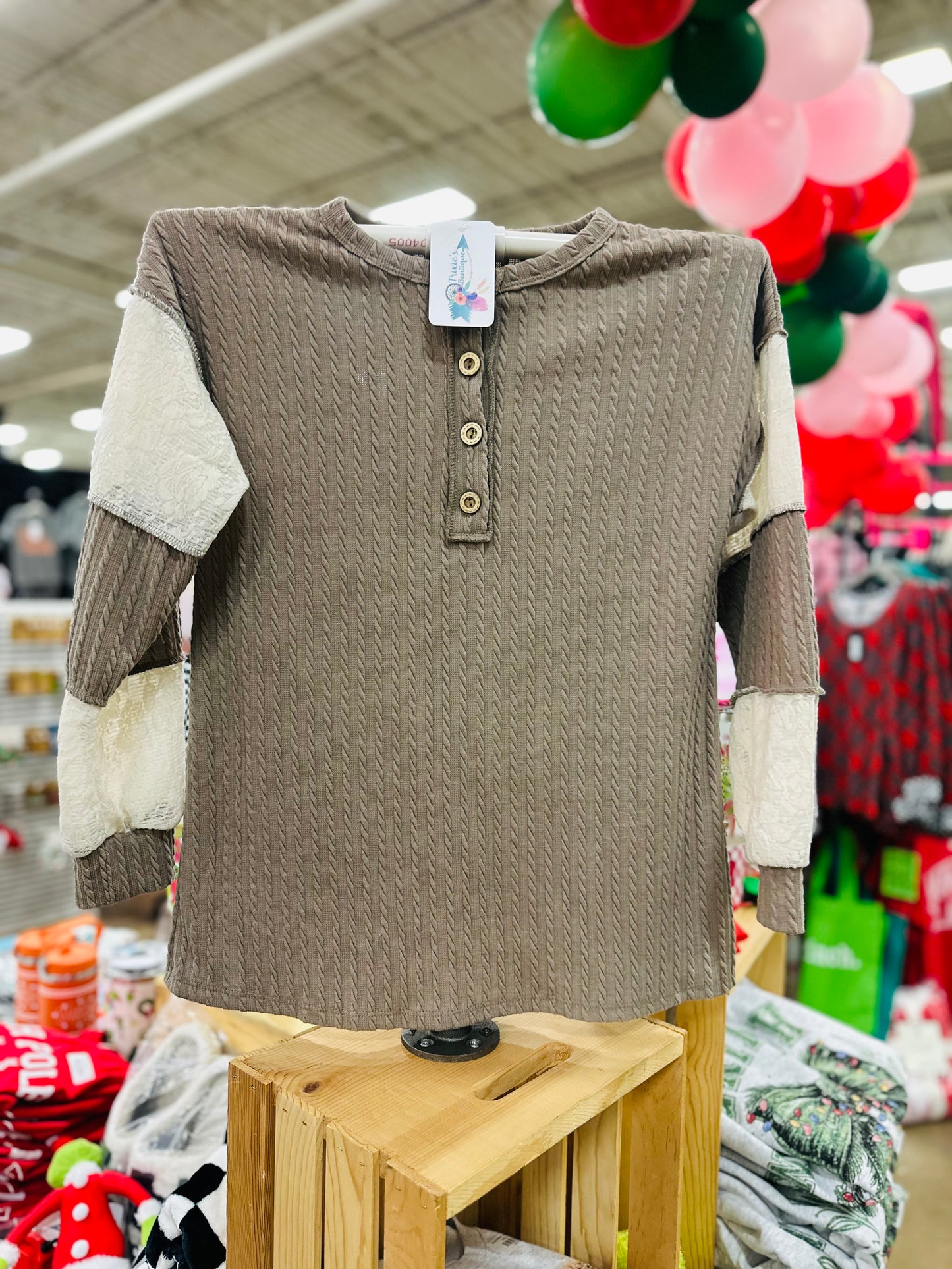 All Around Brown Lace Sleeve Top