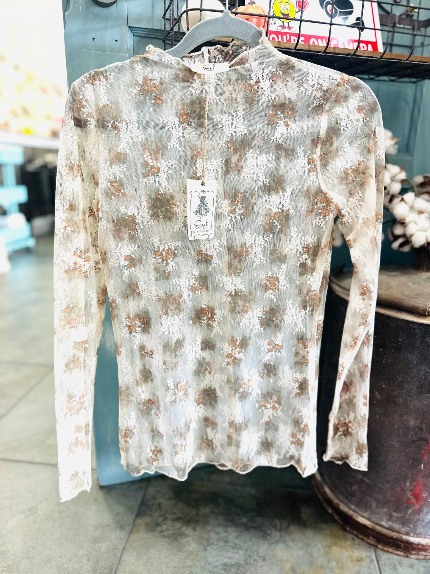 White Floral Lace Sheer Top