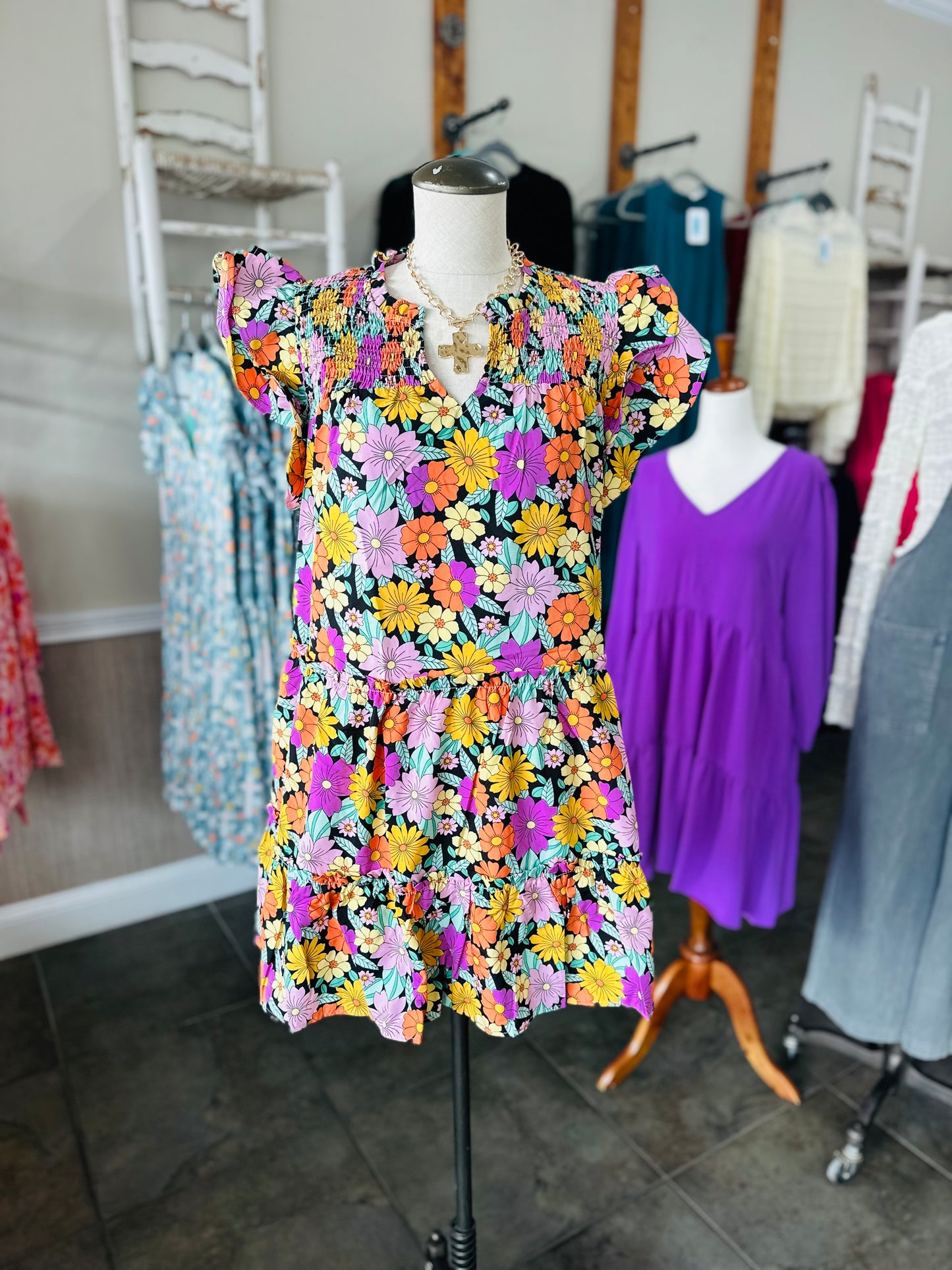 Spring into Flowers Black Mix Dress