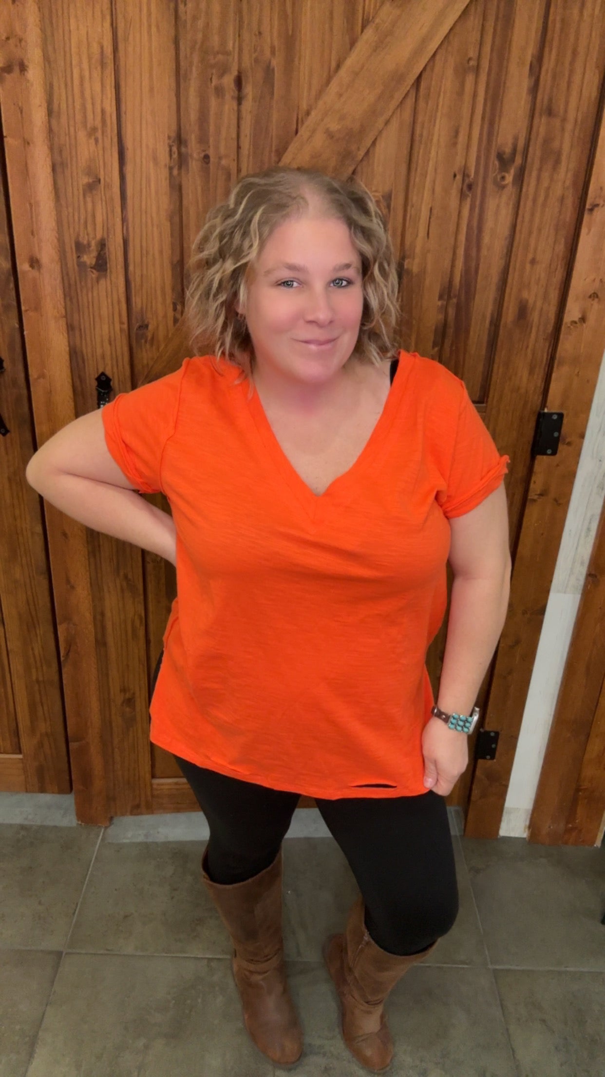 Orange Plus V-Neck Knit Top