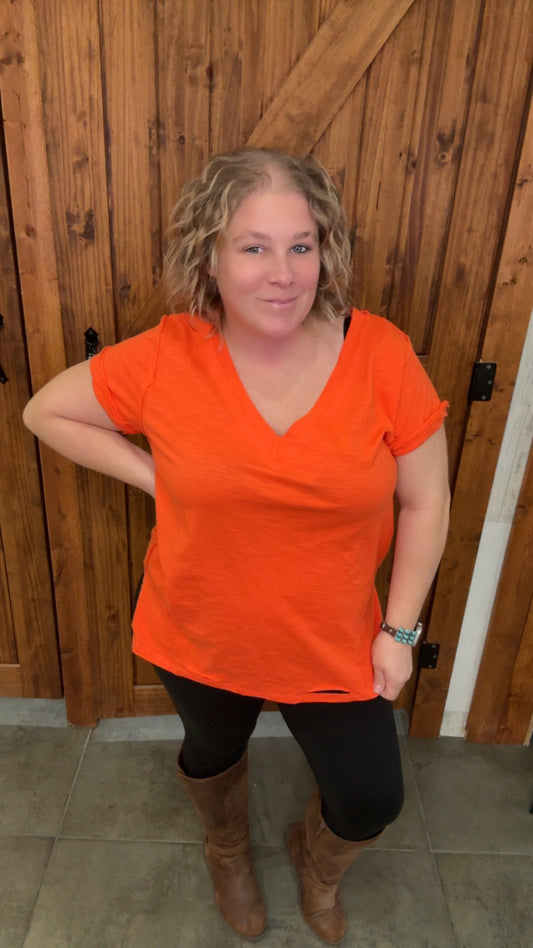 Orange Plus V-Neck Knit Top