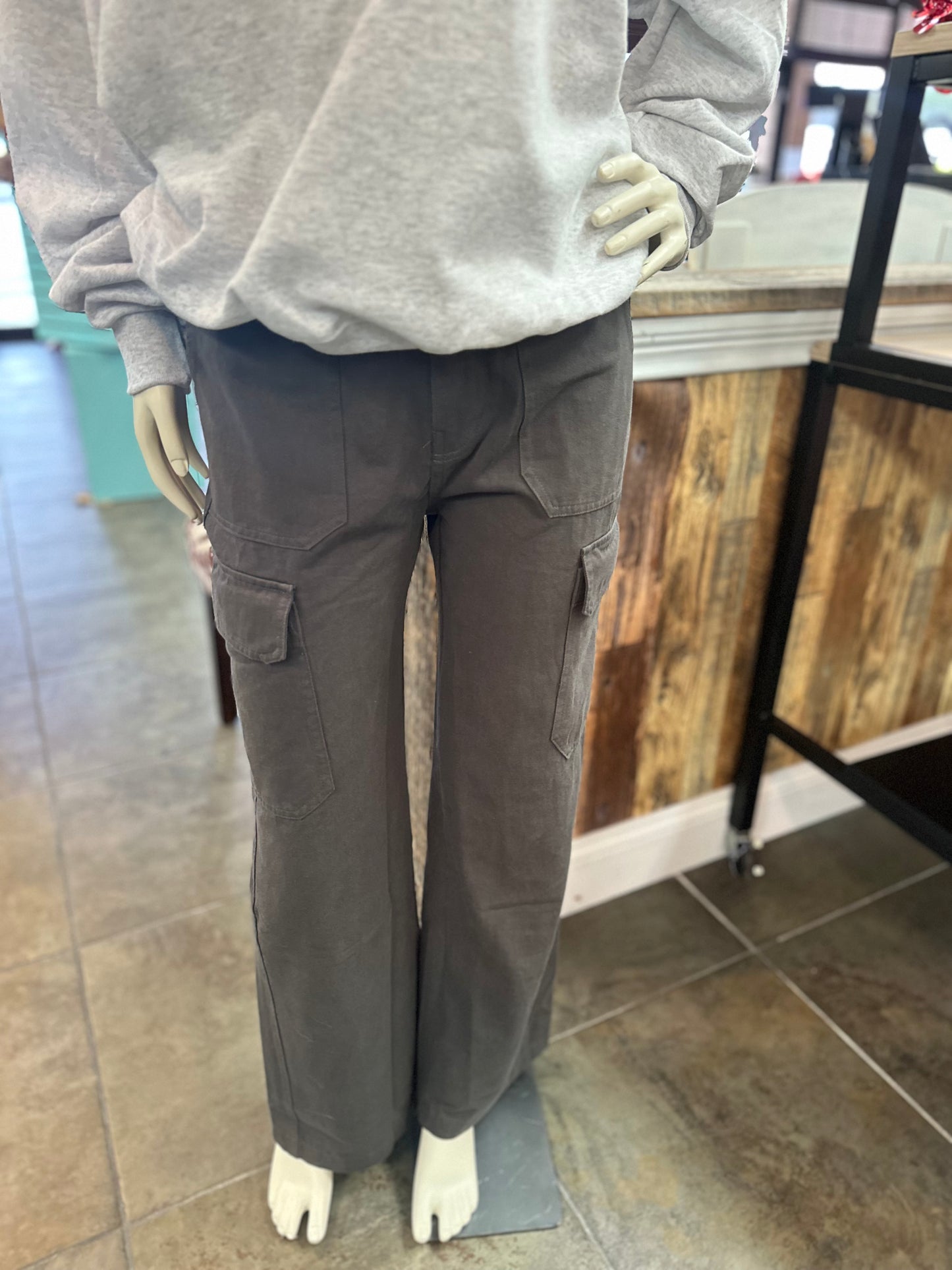 Charcoal Straight Leg Cargo Pants