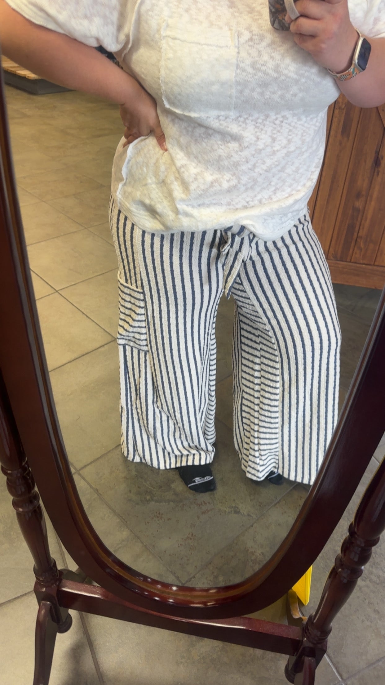 Navy Stripped Cargo Wide Leg Pants