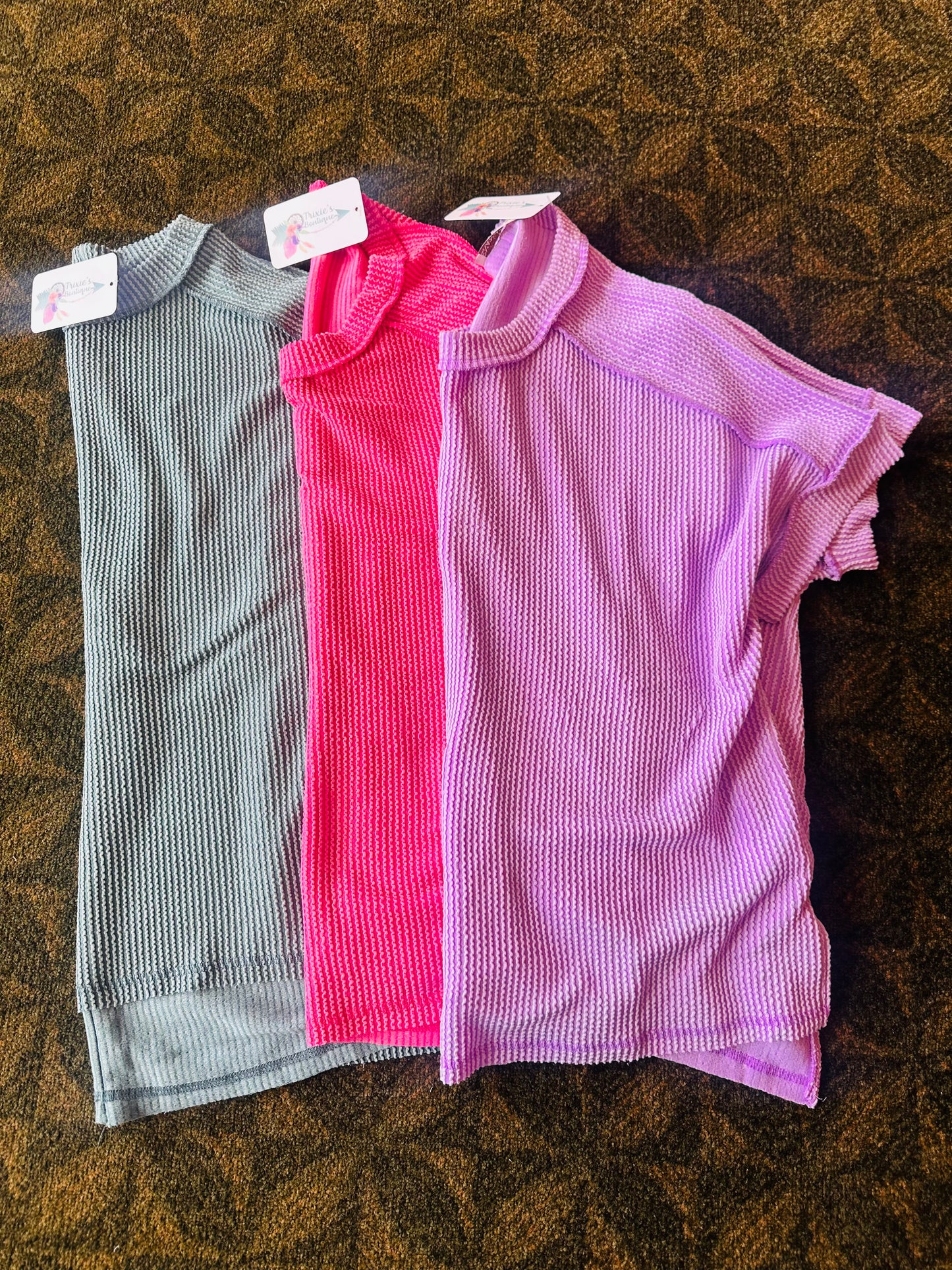 Fuchsia Raised Rib Cuffed Sleeve Top