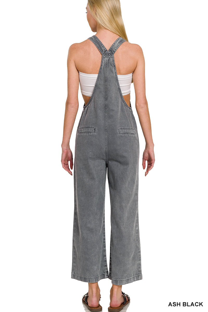 Black Acid Wash Knot Strap Jumpsuit