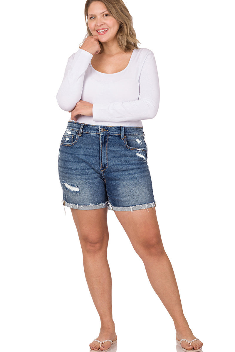 Cuffed Denim Shorts