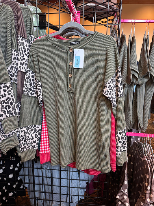 Leopard Olive Long Sleeve Top
