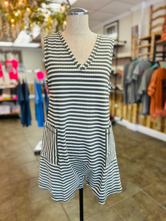 Boardwalk Stripped Romper-Olive