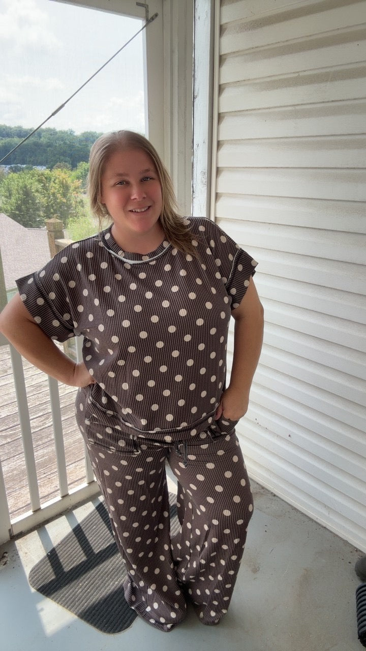 Mocha Dot Ribbed Top