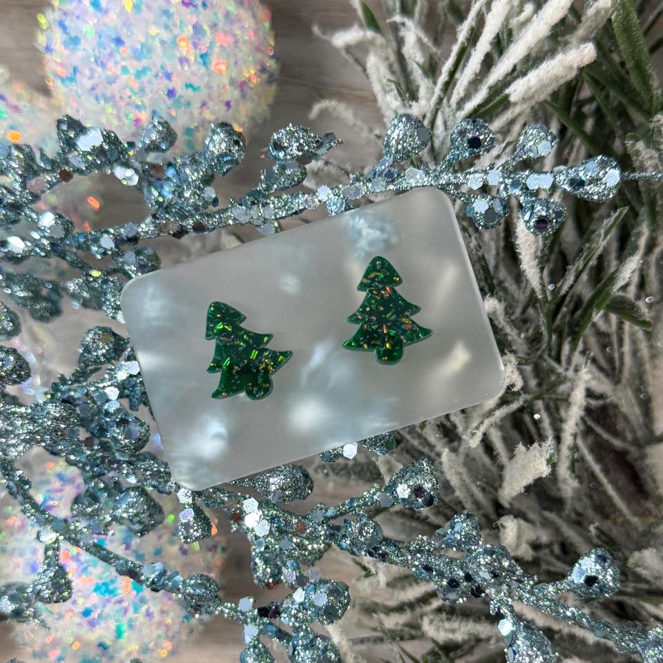 Emerald Spruce Tree Stud Earrings