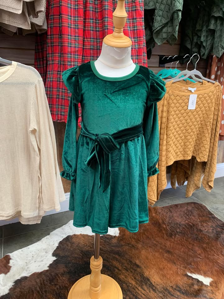 Emerald Velvet Girls Dress