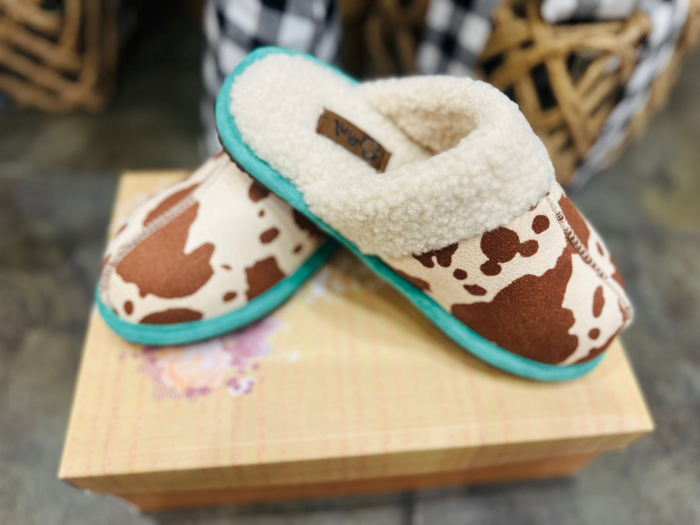Alala Cream Tan Cow Print Slippers