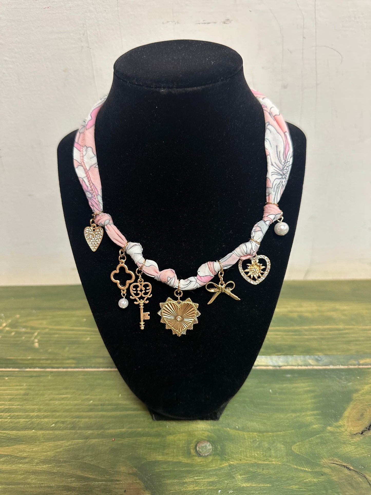 Pink Scarf Charm Necklace Set