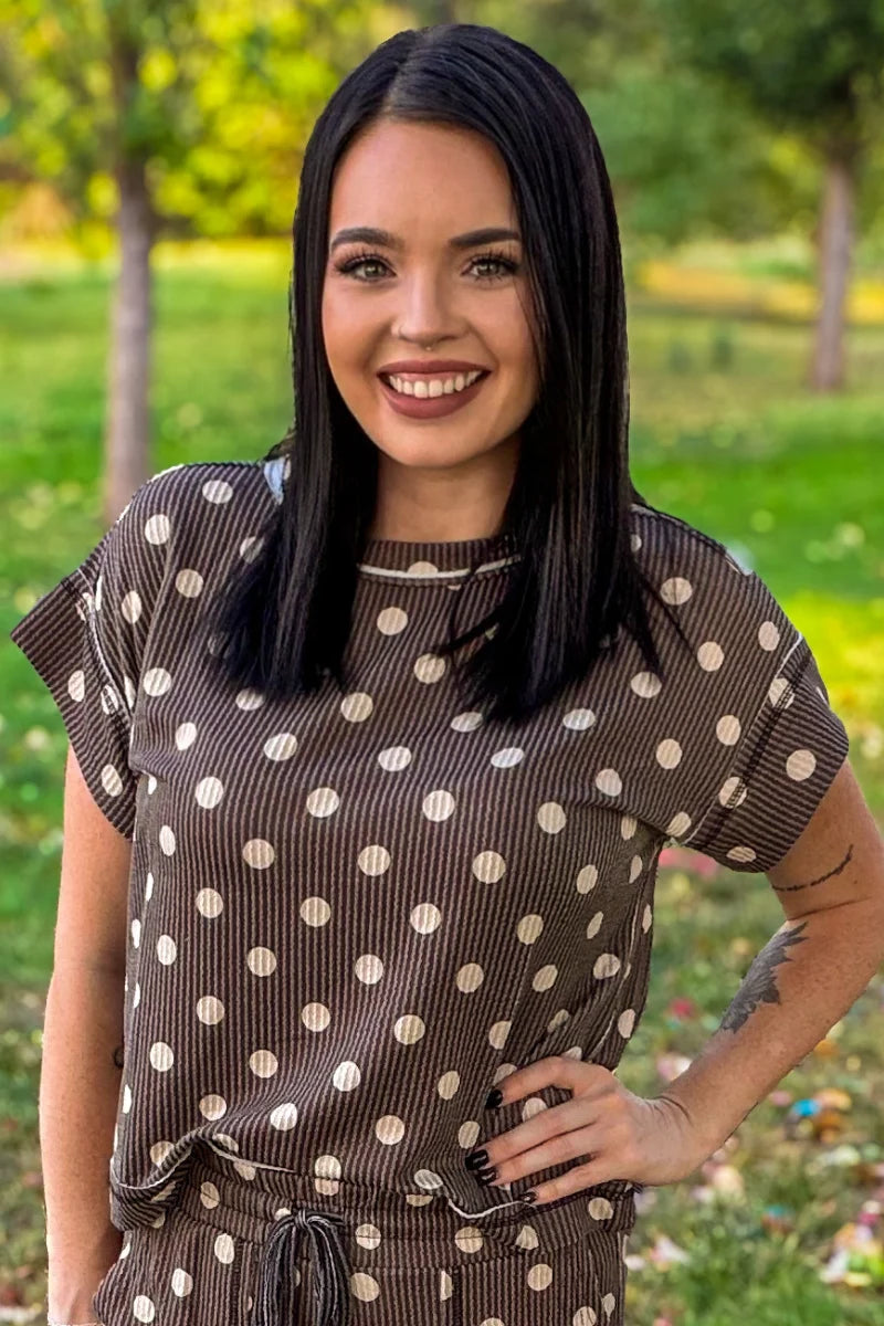 Mocha Dot Ribbed Top