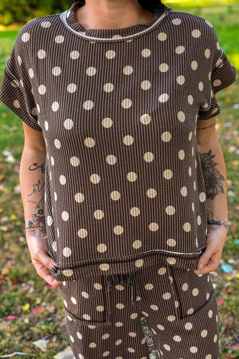 Mocha Dot Ribbed Top