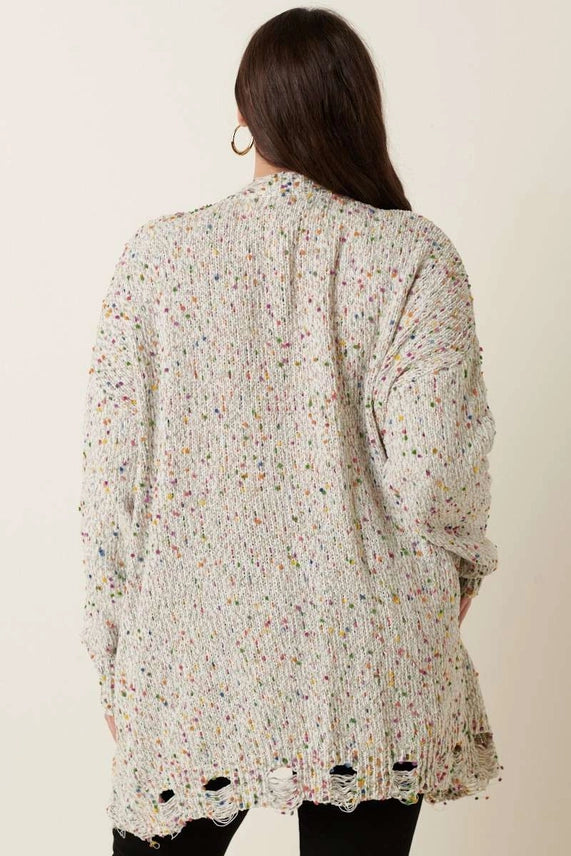 Plus Multi Color Distressed Popcorn Cardigan