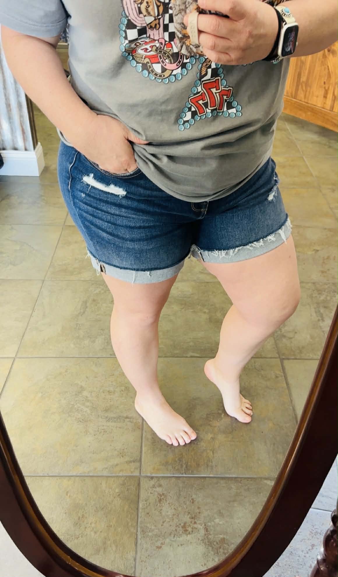 Cuffed Denim Shorts