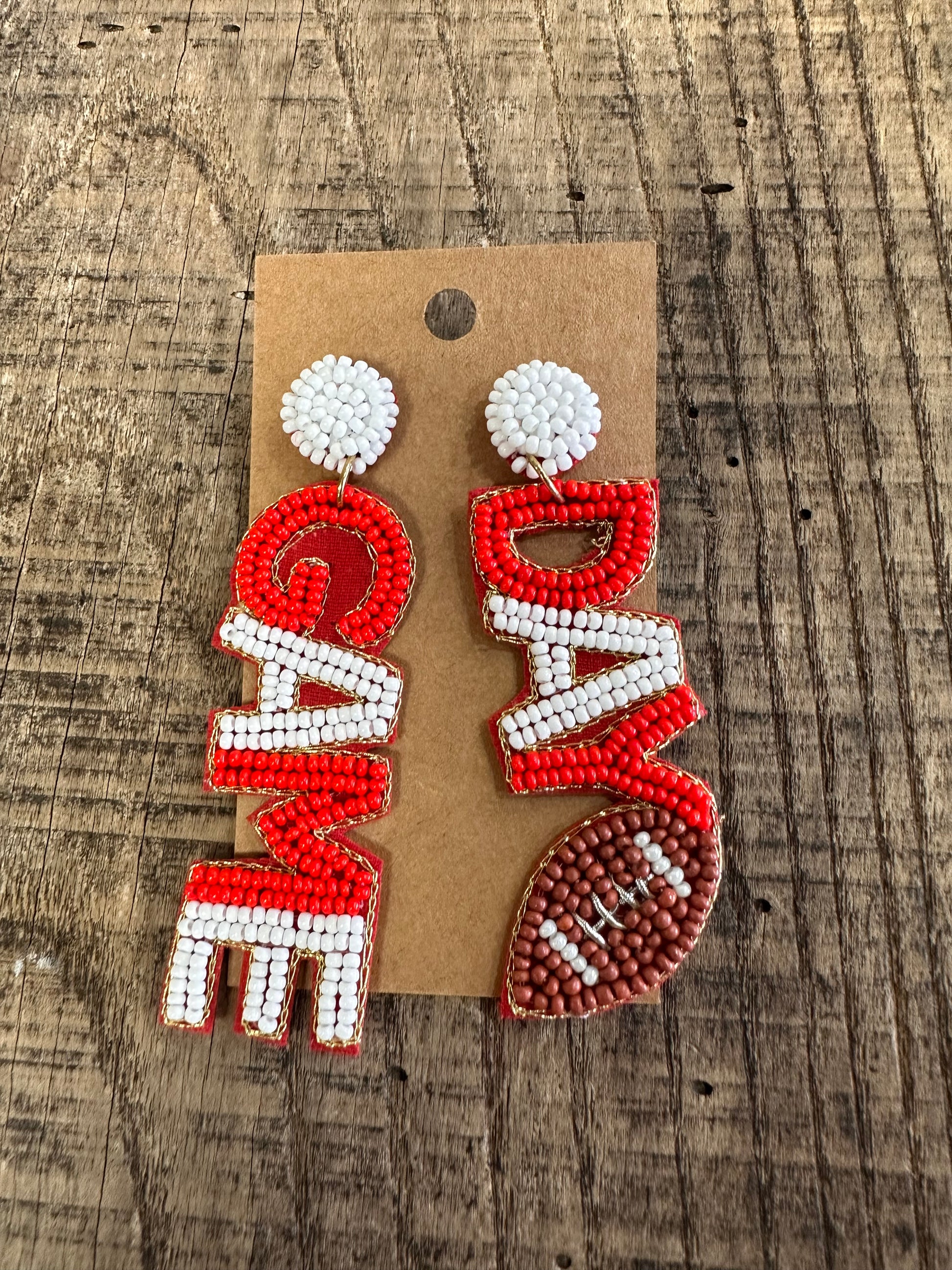 Red & White Game Day Seed Bead Earrings