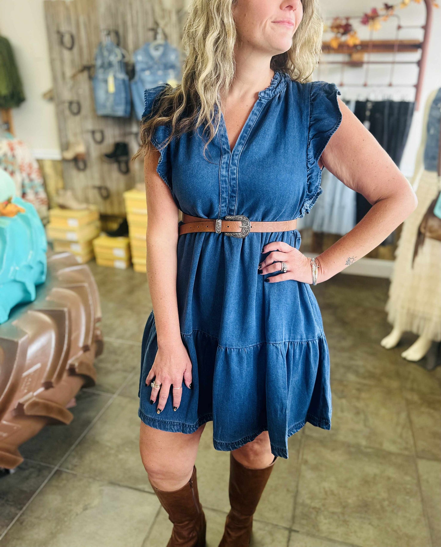 Dk Denim Ruffle Tiered Mini Dress