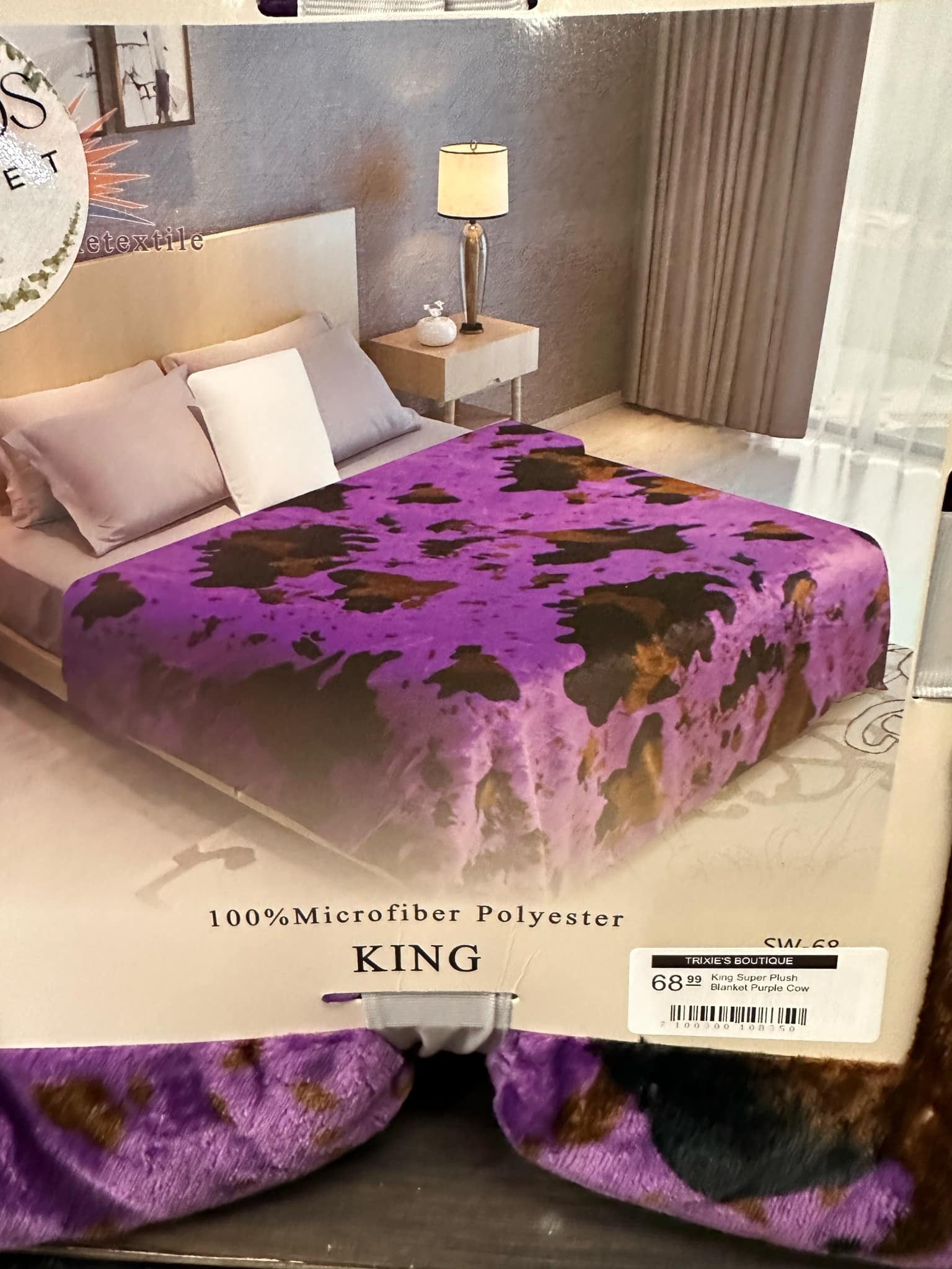 King Super Plush Blanket Purple Cow Print