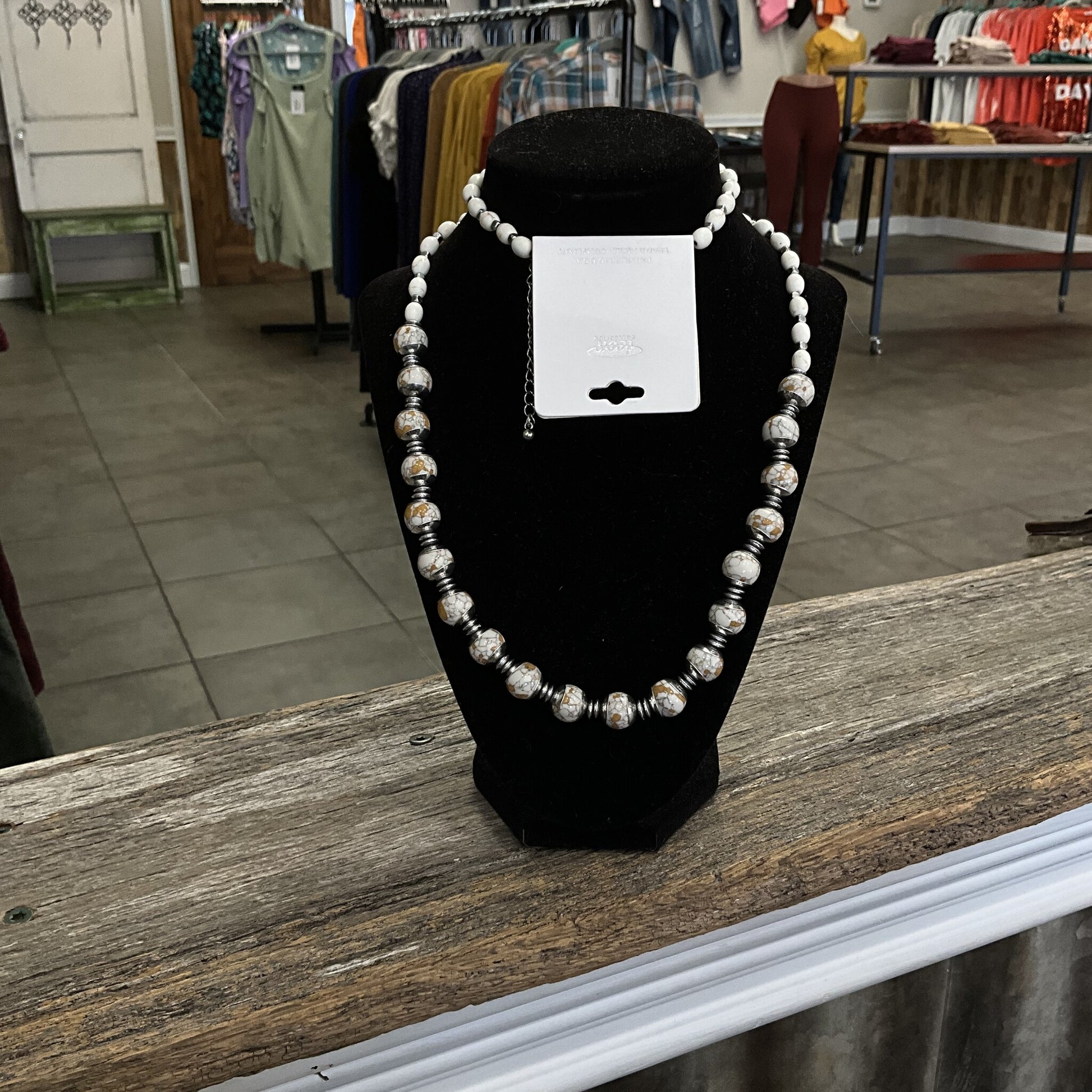 White Beaded Long Necklace
