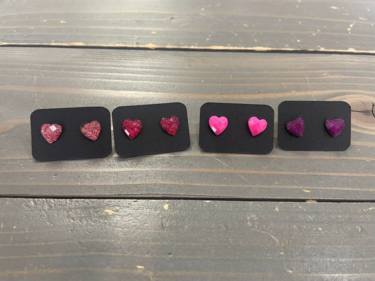 Glitter Heart stud earrings Purple
