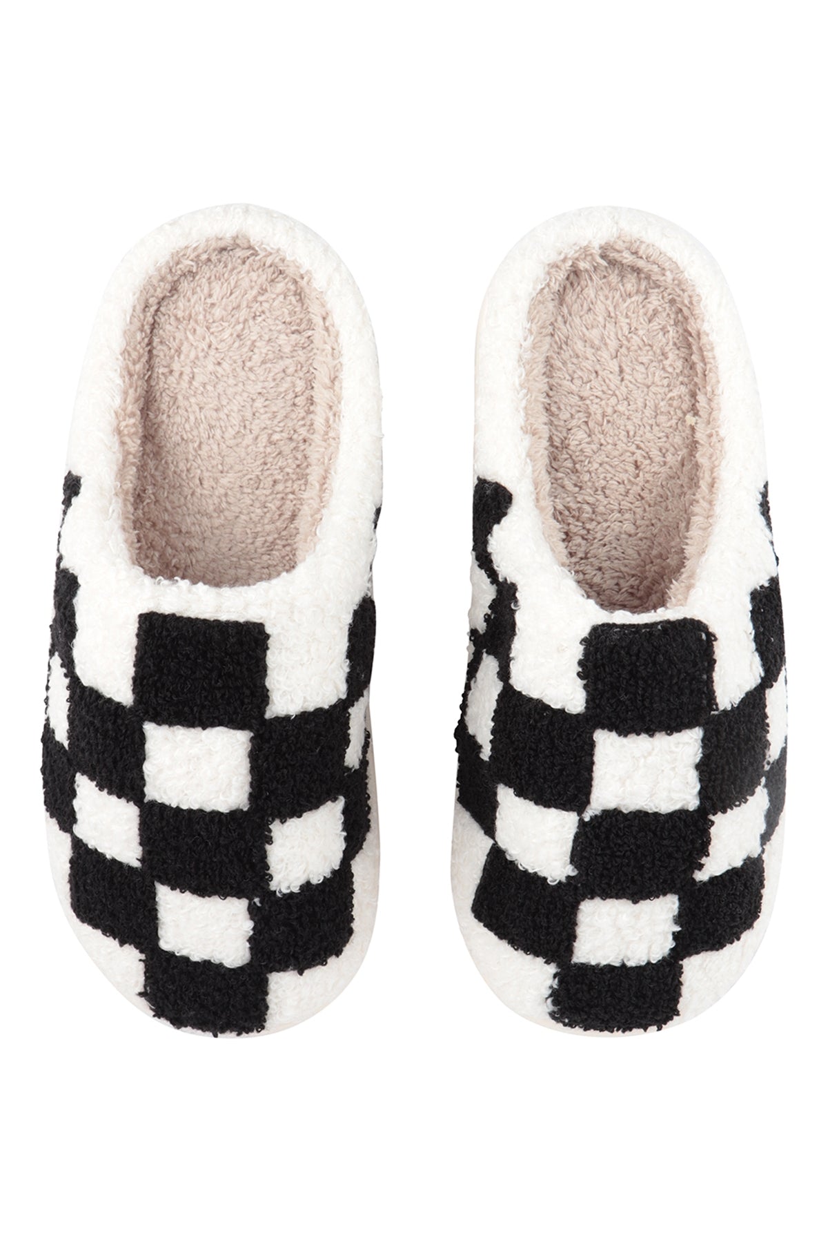 Black Checkered Fleece Slippers Small