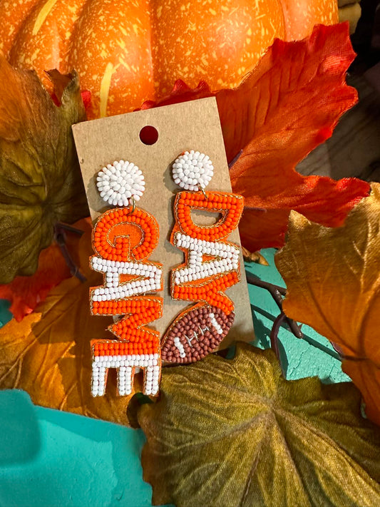 Beaded Orange/Wht Game Day Dangles